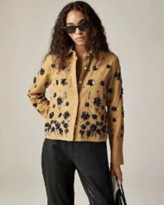 J. Camisa Crew Adornada Lentejuelas Para Mujer 2 Beige Clásica Cuadrada Elevada Básica Nueva con Etiquetas Foto 1 de 4