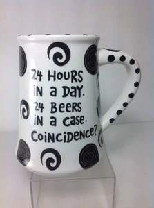 "24 Hours In A Day, 24 Beers In A Case" Lorrie Veasey Large ceramic Beer Stein - Picture 1 of 7
