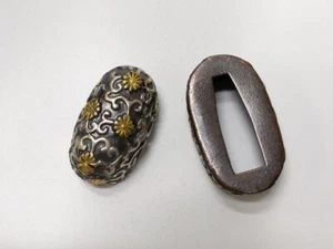 Japanisches Fuchi Kashira Schwert Beschläge Schutz Orthese Deko Griff Samurai Kunst - Bild 1 von 3