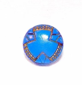Cobalt Blue Glass Button Czech Gold Diminutive Self Shank Nice Antique #18 - Picture 1 of 2