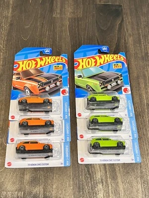 HOT WHEELS '73 CIVIC CUSTOM GREEN AND ORANGE - LOT OF 6 - Image 1 of 4