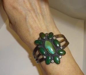 Bracciale antico Cerrillos verde turchese Navajo argento LEGGI! - Foto 1 di 16