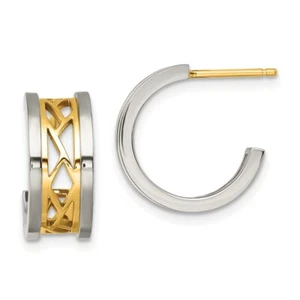 Stainless Steel Polished Yellow IP-plated Post Hoop Earrings 3.84gm L-16.5 mm - Picture 1 of 4