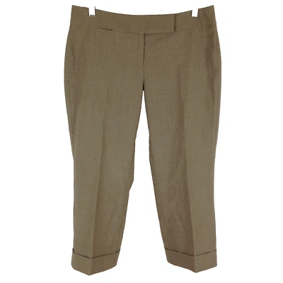 NYC womens cuffed capri pants size 6 stretch taupe brown striped flat front - Image 1 of 3