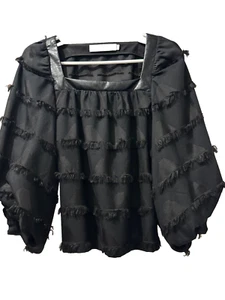 Hunter Bell Sheer Bubble Sleeve Square Neck Top w/ vegan leather Julian Gold - Picture 1 of 6
