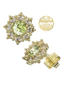 Gold Schraubohrringe mit natürlichem tschechischem Moldavit und Diamanten Sl1-g 0,4080ct - Bild 1 von 36