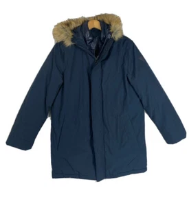 GUESS Men's "Brian" Double Layer Winter Coat Hooded Faux Fur Navy Blue Size M - Picture 1 of 12