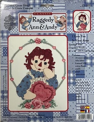 New: Janlynn RAGGEDY ANN & ANDY "I Love You" counted cross stitch kit 77-101 - Image 1 of 2