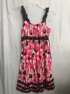 Justice Dress Black Pink Floral Girls Size 12 Sleeveless Tulle Lined - Picture 1 of 6
