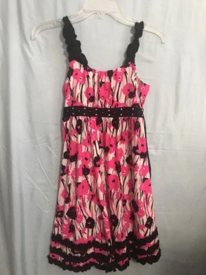 Vestido Justice Negro Rosa Floral Niñas Talla 12 Sin Mangas Forrado en Tul Foto 1 de 4