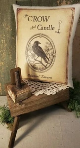 VINTAGE PRIMITIVE ANTIQUE SHAKER COLONIAL STYLE CROW AND CANDLE TAVERN PILLOW - Picture 1 of 7