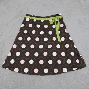 Talbots Skirt Womens 12 Brown Pink Polka Dot A-Line Lined Stretch Ribbon Bow - Picture 1 of 19