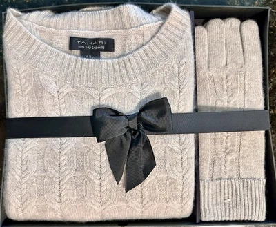 Nuevo con caja de regalo suéter/guante Tahari 100 % cachemir Lt avena para mujer talla XL Foto 1 de 4