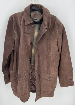 Chaqueta de cuero de gamuza marrón vintage para hombre con cierre de botones y bolsillos delanteros Foto 1 de 4