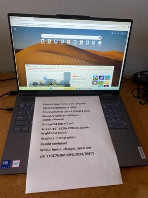 lenovo yoga7i 2 in 1 16" 2k touch ultra5 125u(12 core) 16gb 512gb 83DL0000US - Image 1 of 4
