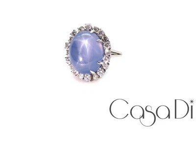 Stern Saphir Ring ca.20ct Saphir Brillanten ca.1,10 ct 750 18K Weißgold Gr.57 - Bild 1 von 4