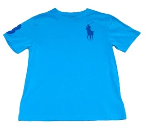 Kids Ralph Lauren Crew Neck T-shirt Baby Blue w/ Royal Blue Logos Size Small  - Picture 1 of 5