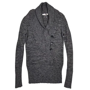 Roxy Womens L Gray Knit Sweater Cardigan Shawl Collar Coastal Skater Preppy Warm - Picture 1 of 7
