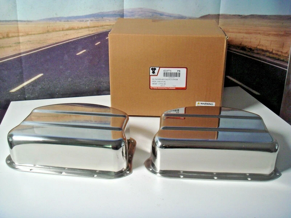 Cubiertas de válvula Harley Panhead DuoGlide 48-65 acero inoxidable 17500-48 V-Twin 42-0771 X4 Foto 1 de 4