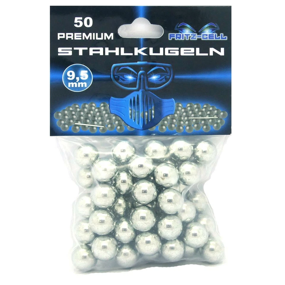 1 x 50 Fritz-Cell Stahlkugeln 9,50 mm BBs zinkbeschichtet, Rundkugeln