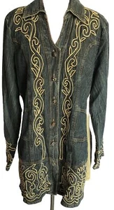 Parsley & Sage Denim Jacket Woman Large Embellished Cording Applique Western-277 - Picture 1 of 16