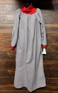 Camicia da notte Carol vintage USA a quadri Med Granny Cottage flanella finta lunga nera rossa nuova - Foto 1 di 17