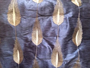 DESIGNERS GUILD Trees metallic silver embroidery blue strie silk new 3+ yards - Picture 1 of 5