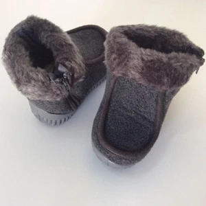 WARM BABY BOYS TODDLER INFANT WINTER SNOWBOOTS FUR FAUX SHOES ZIPPER SIDE COLORS - Picture 1 of 5
