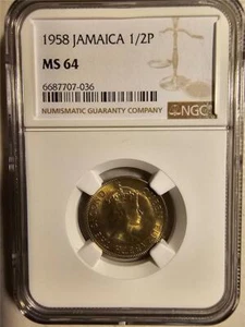 Jamaica 1/2 Penny 1958 NGC MS 64 - Picture 1 of 2