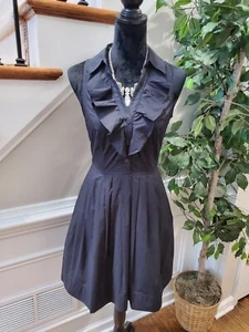 Elle Women Solid Black 100% Cotton Collared Sleeveless Knee Length Dress Size 6 - Picture 1 of 11