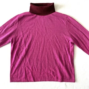 Staud Merinowolle Pullover XL Rollkragen Rosa Burgund Luxus Kastig Colorblock - Bild 1 von 10