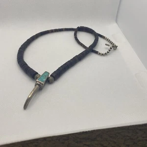 Native American Vintage Necklace w Silver Talon With Turquoise Inlay - Picture 1 of 9
