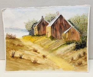 Vintage Watercolor Painting on Paper Farm Colonial Landscape Unsigned 14x11 - Picture 1 of 7