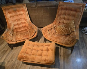 Vintage Mid-Century Modern Castro Convertibles lounge chairs & ottoman - Picture 1 of 8