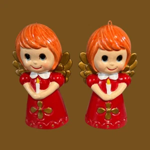 2 DE COLECCIÓN Tiza Navidad Ángel Adornos PELO ROJO Kitsch Años 60 JAPÓN - Imagen 1 de 4