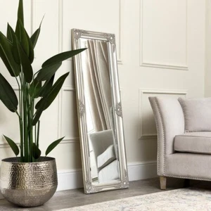 Tall slim champagne silver wall leaner mirror shabby vintage chic ornate hallway - Picture 1 of 3