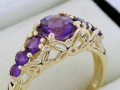R173-подлинный 9 карат золото натуральный интенсивный фиолетовый аметист вечность кольцо размер P - Изображение 1 из 3