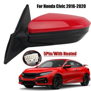 Left Driver Red Door Side Mirror W/Heated 5Pin For Honda Civic 2016 2017 18-2020 - Picture 1 of 16