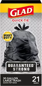 Bolsas de basura grandes de corbata rápida Glad Guaranteed, 30 galones, 21 unidades (paquete - Imagen 1 de 12