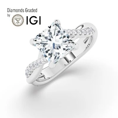 Princess Solitaire 950 Platinum  Engagement Ring,3 ct, Lab-grown IGI Certified - Image 1 of 4