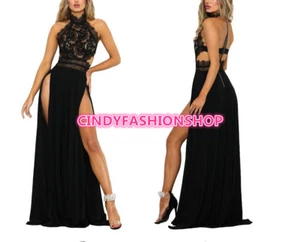 Mujeres Sexy Transparente Encaje Alta Ranura Maxi Noche Fiesta Espalda Verano Vestido de Playa G - Imagen 1 de 10