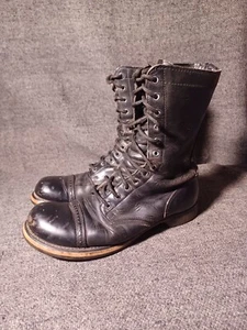 VINTATGE US ARMY VIETNAM ERA 1960s 1970s ERA BLACK JUMP BOOTS DOUBLE H BRAND 9D - Picture 1 of 9