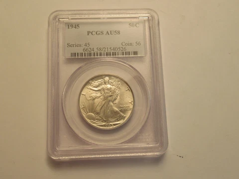 1945 Walking Liberty Half Dollar PCGS AU58 Cover