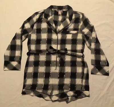 VICTORIAS SECRET  Flannel tie romper pajamas black white buffalo plaid Large New - Image 1 of 2