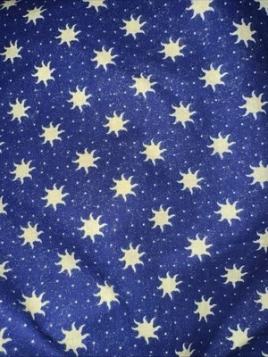 Suns With White Dots With Gold Metallic On Navy Fabric Dated 2001 3 Yards 34” - Image 1 of 4