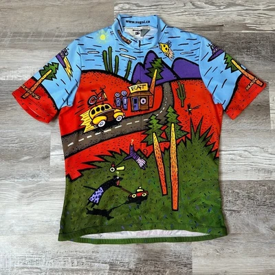 Camiseta deportiva de ciclismo Sugoi vintage L Road Trip estampado OVNI cremallera técnica Canadá Foto 1 de 4