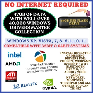 2025 WINDOWS OFFLINE DRIVERS AUTOMATIC INSTALLER USB | VISTA, XP, 7, 8,8.1,10,11 - Picture 1 of 2