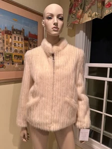 NEU 23" Hüftlange Turmalin Creme Off White Echt Nerz Pelz Jacke Gr. 4/4 klein - Bild 1 von 9