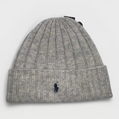Polo Ralph Lauren Logo Pony Gray Wool Knit Cuffed Beanie Hat Cap Adult OS NWT - Image 1 of 4