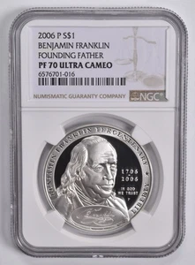 2006-P UCAM Ben Franklin Founder Commem. Silver Dollar PF70 NGC Brown Lbl *3744 - Picture 1 of 5